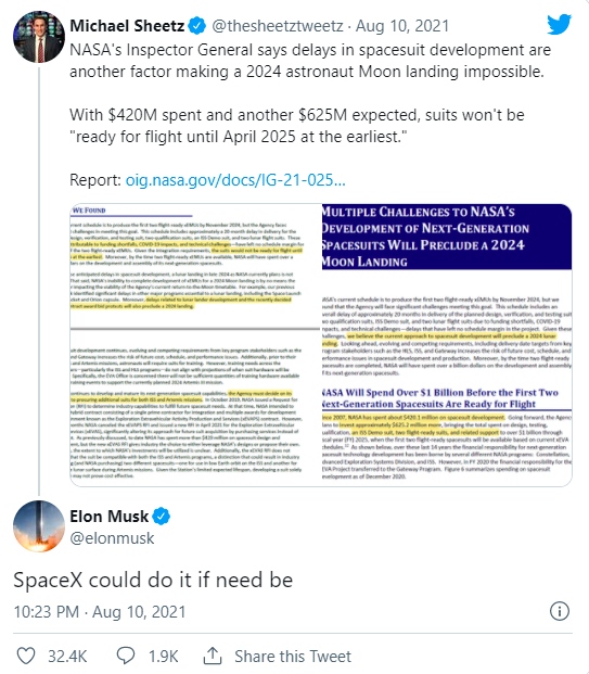 马斯克称SpaceX可以为NASA生产宇航服